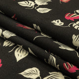 Viscose Crepe Print - Black, White and Pink Leaves - Mood Exclusive Lingering Leaves