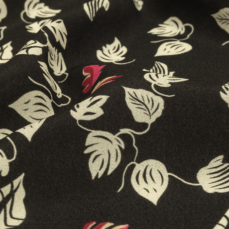 Viscose Crepe Print - Black, White and Pink Leaves - Mood Exclusive Lingering Leaves