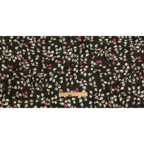 Viscose Crepe Print - Black, White and Pink Leaves - Mood Exclusive Lingering Leaves