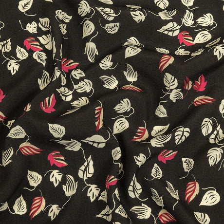 Viscose Crepe Print - Black, White and Pink Leaves - Mood Exclusive Lingering Leaves