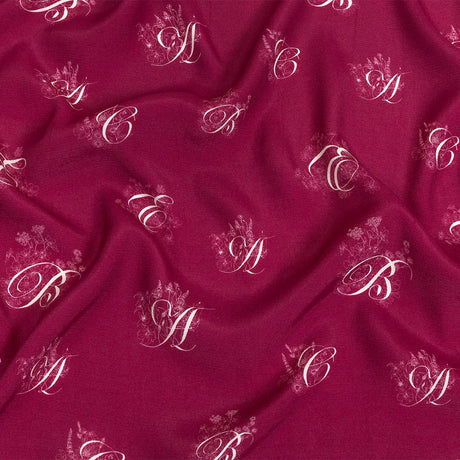 Sustainable Viscose Woven Print - Magenta and White Floral Calligraphic Script - Mood Exclusive ABC Bouquet