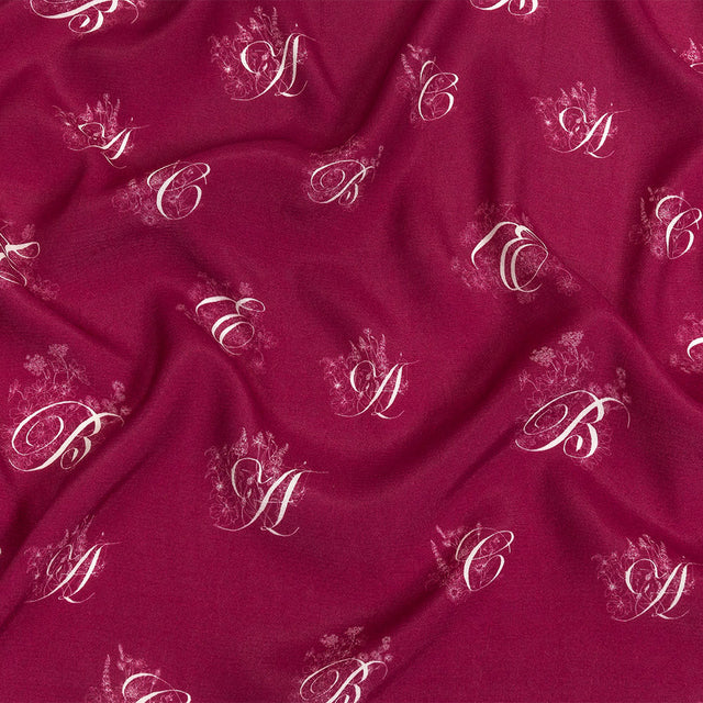 Sustainable Viscose Woven Print - Magenta and White Floral Calligraphic Script - Mood Exclusive ABC Bouquet