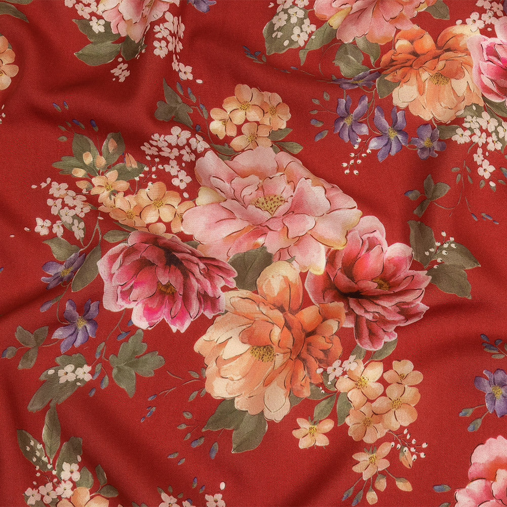 Tencel Woven Print - Red, Pink and Peach Floral - Mood Exclusive Halcyon Days