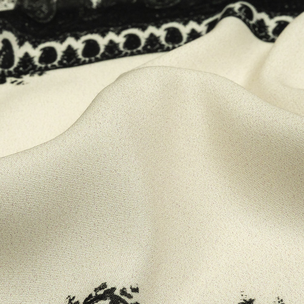 Viscose Crepe Print - Black and Cream Paisley Patches - Mood Exclusive Speak and Enter