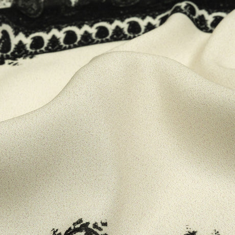 Viscose Crepe Print - Black and Cream Paisley Patches - Mood Exclusive Speak and Enter