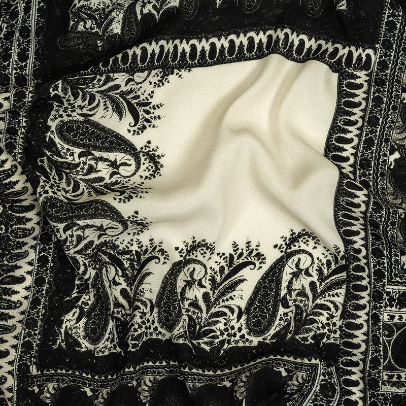 Viscose Crepe Print - Black and Cream Paisley Patches - Mood Exclusive Speak and Enter