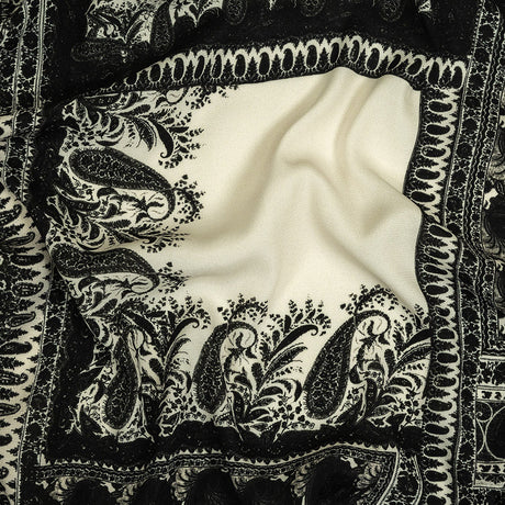 Viscose Crepe Print - Black and Cream Paisley Patches - Mood Exclusive Speak and Enter
