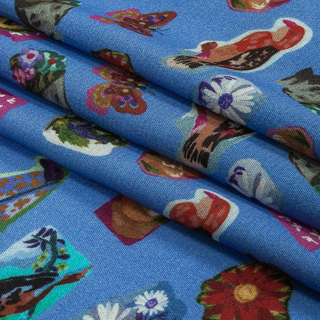 Sustainable Viscose Woven Print - Ultramarine Blue Floral Stickers - Mood Exclusive Sticking Power