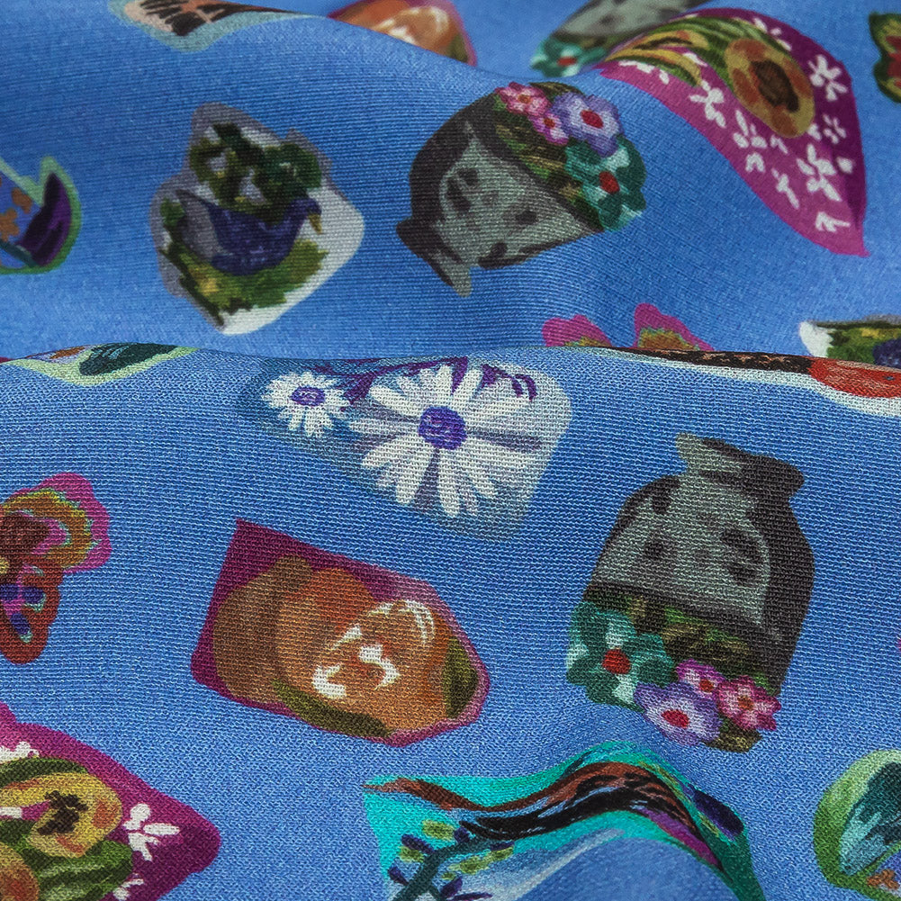 Sustainable Viscose Woven Print - Ultramarine Blue Floral Stickers - Mood Exclusive Sticking Power