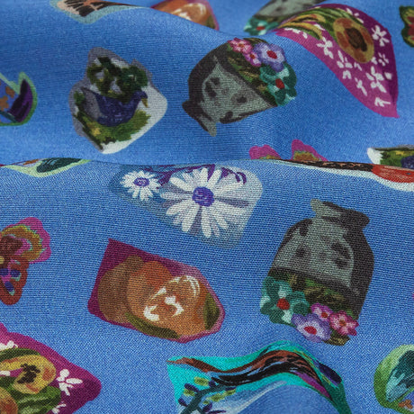 Sustainable Viscose Woven Print - Ultramarine Blue Floral Stickers - Mood Exclusive Sticking Power