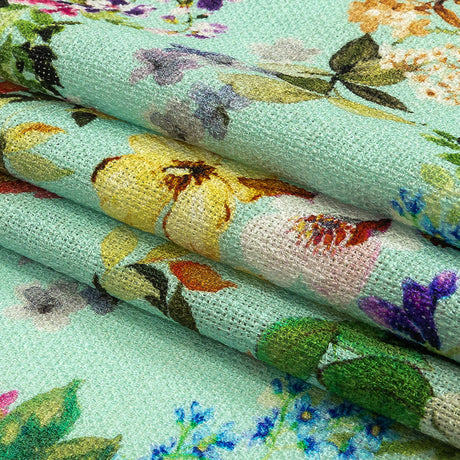 Slubbed Polyester Gauze - Aqua and Rainbow Floral - Mood Exclusive Mallorcan Morning Print