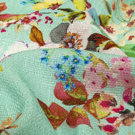 Slubbed Polyester Gauze - Aqua and Rainbow Floral - Mood Exclusive Mallorcan Morning Print