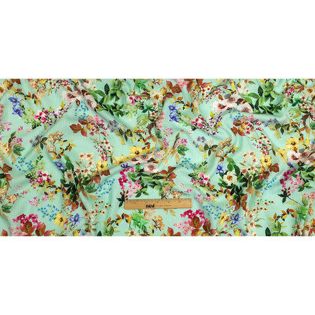 Slubbed Polyester Gauze - Aqua and Rainbow Floral - Mood Exclusive Mallorcan Morning Print