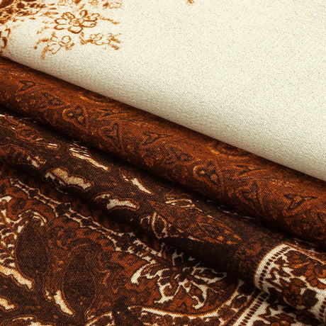 Sustainable Viscose Crepe Print - Brown and Cream Paisley Patches - Mood Exclusive Speak and Enter