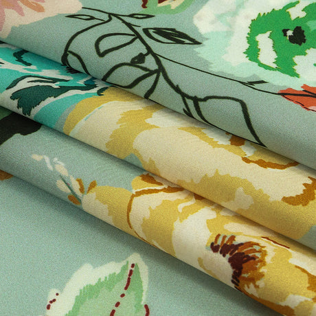 Polyester Charmeuse Print - Mint, Red and Yellow Floral - Mood Exclusive Going Electric