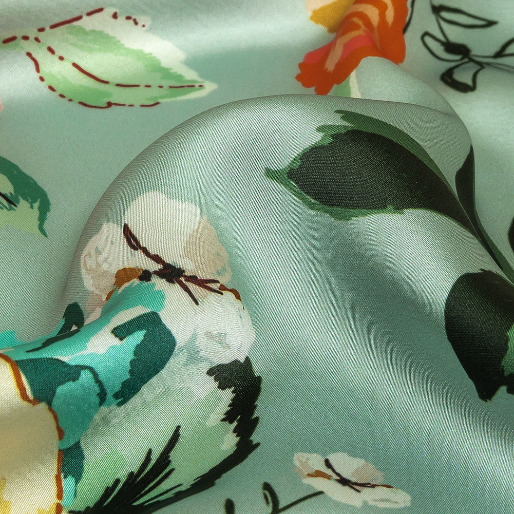 Polyester Charmeuse Print - Mint, Red and Yellow Floral - Mood Exclusive Going Electric