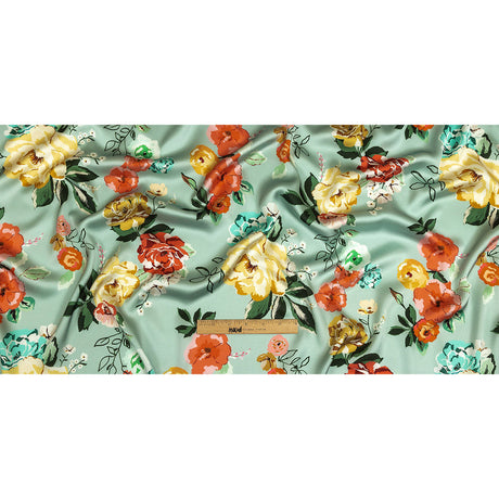 Polyester Charmeuse Print - Mint, Red and Yellow Floral - Mood Exclusive Going Electric