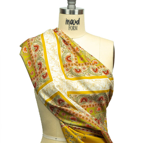 Cotton and Viscose Twill Panel - Yellow and Green Floral Squares - Mood Exclusive Palace of Illusions