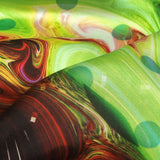 Polyester Charmeuse Print - Lime Green, Pink and Brown Abstract Swirls and Polka Dots - Mood Exclusive Interstellar