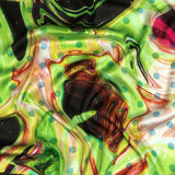 Polyester Charmeuse Print - Lime Green, Pink and Brown Abstract Swirls and Polka Dots - Mood Exclusive Interstellar