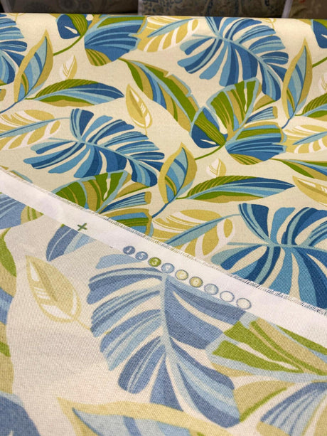 Swavelle Wind Blown Leaves Sunsplash 100 Percent Polyester Fabric - Blue Green Leaf Pattern, 54" Width (1 Yard)