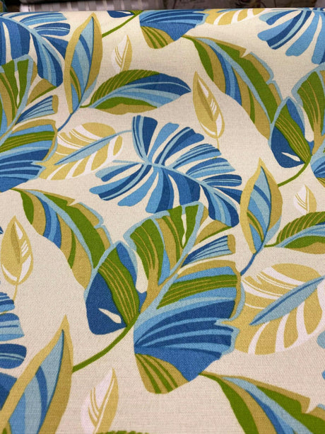 Swavelle Wind Blown Leaves Sunsplash 100 Percent Polyester Fabric - Blue Green Leaf Pattern, 54" Width (1 Yard)