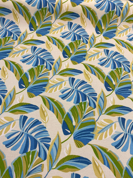 Swavelle Wind Blown Leaves Sunsplash 100 Percent Polyester Fabric - Blue Green Leaf Pattern, 54" Width (1 Yard)