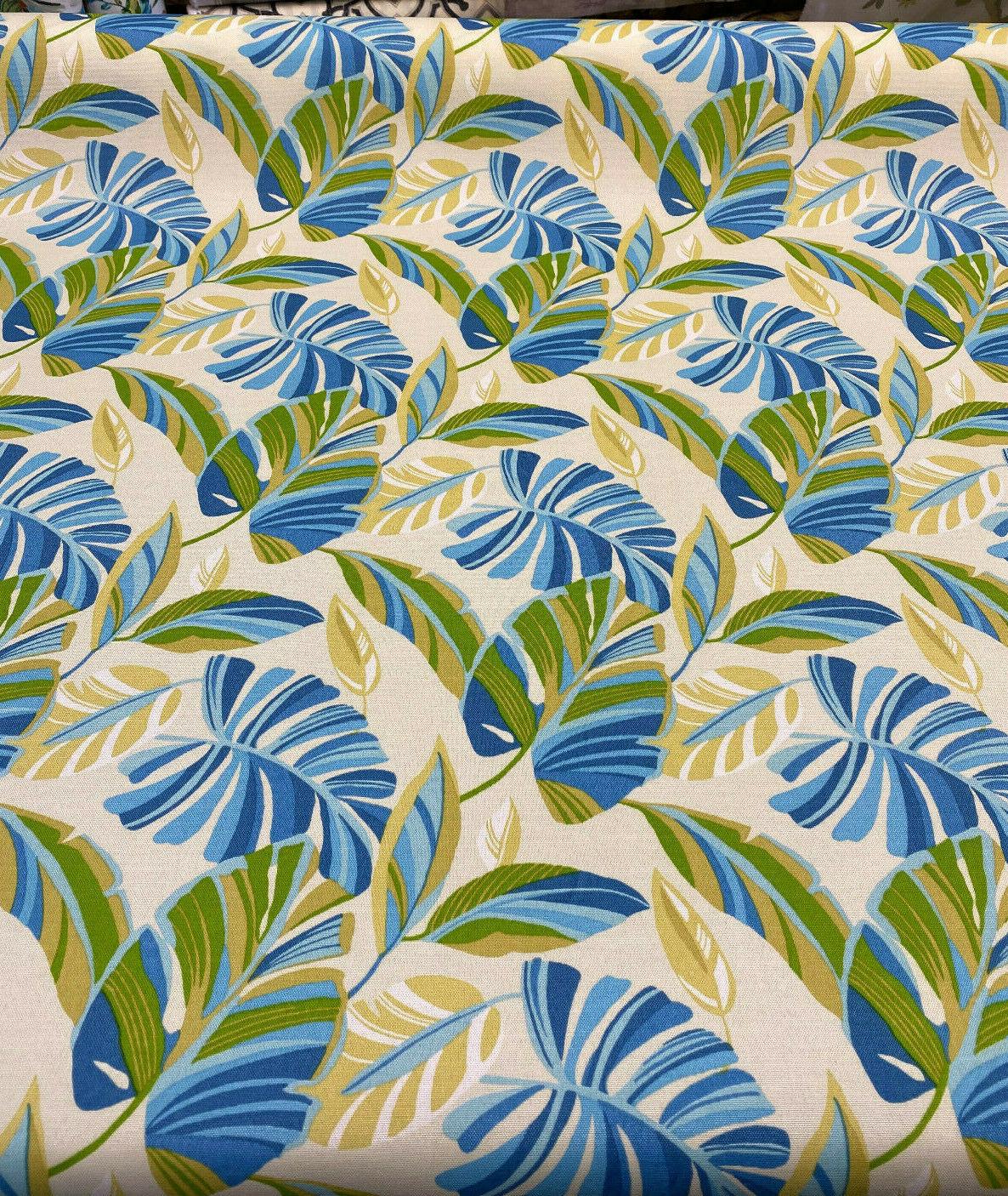 Swavelle Wind Blown Leaves Sunsplash 100 Percent Polyester Fabric - Blue Green Leaf Pattern, 54" Width (1 Yard)