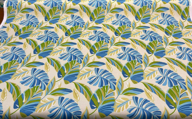 Swavelle Wind Blown Leaves Sunsplash 100 Percent Polyester Fabric - Blue Green Leaf Pattern, 54" Width (1 Yard)