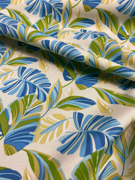 Swavelle Wind Blown Leaves Sunsplash 100 Percent Polyester Fabric - Blue Green Leaf Pattern, 54" Width (1 Yard)