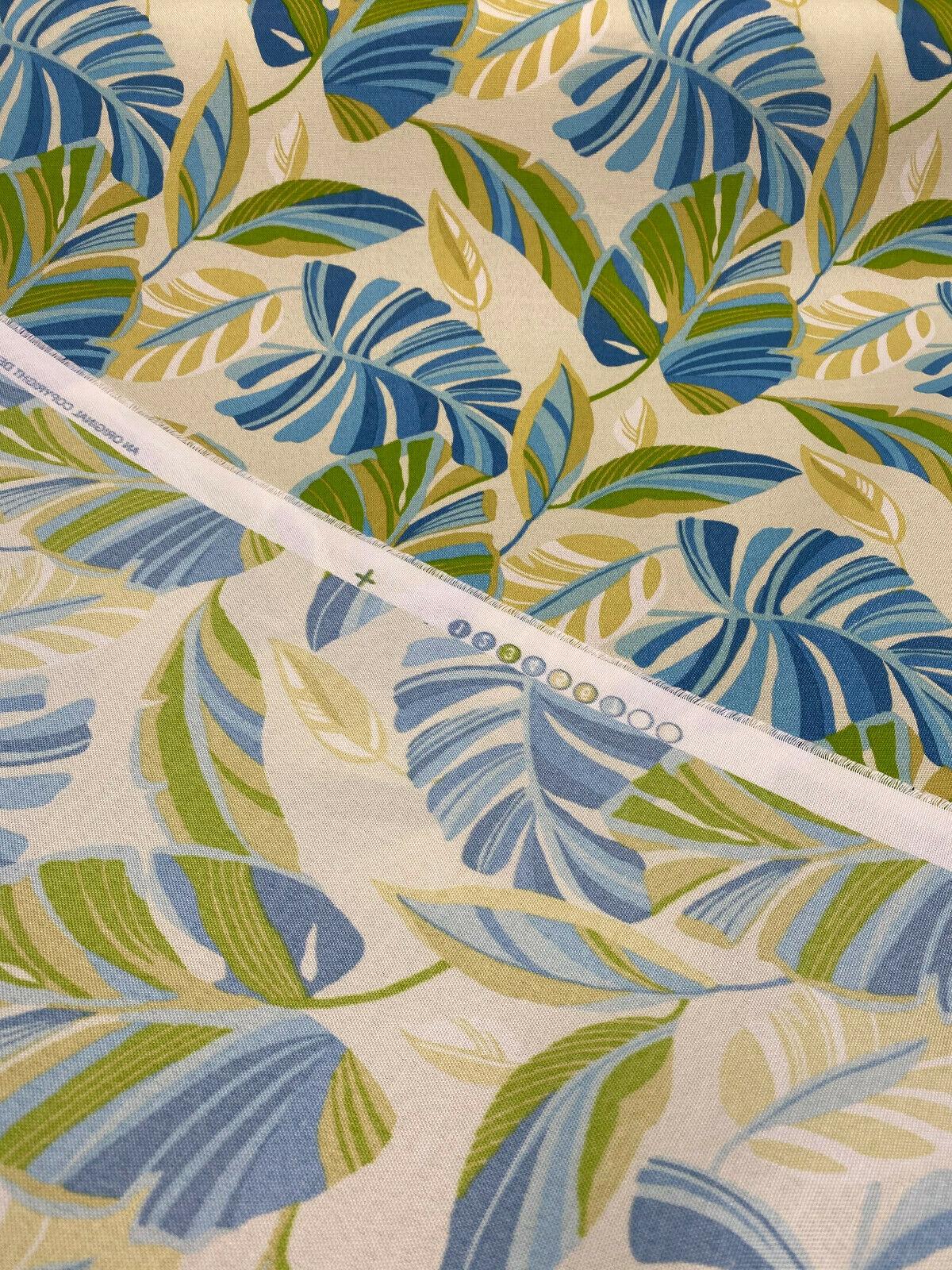 Swavelle Wind Blown Leaves Sunsplash 100 Percent Polyester Fabric - Blue Green Leaf Pattern, 54" Width (1 Yard)