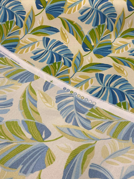 Swavelle Wind Blown Leaves Sunsplash 100 Percent Polyester Fabric - Blue Green Leaf Pattern, 54" Width (1 Yard)