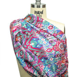 Gauzy Wrinkled Rayon Woven Print - Pink and Blue Geometric Ikat - Mood Exclusive Wavy Pigmentation