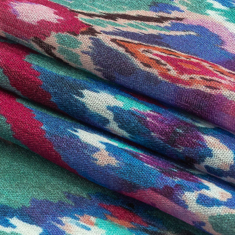 Gauzy Wrinkled Rayon Woven Print - Pink and Blue Geometric Ikat - Mood Exclusive Wavy Pigmentation
