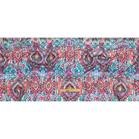 Gauzy Wrinkled Rayon Woven Print - Pink and Blue Geometric Ikat - Mood Exclusive Wavy Pigmentation