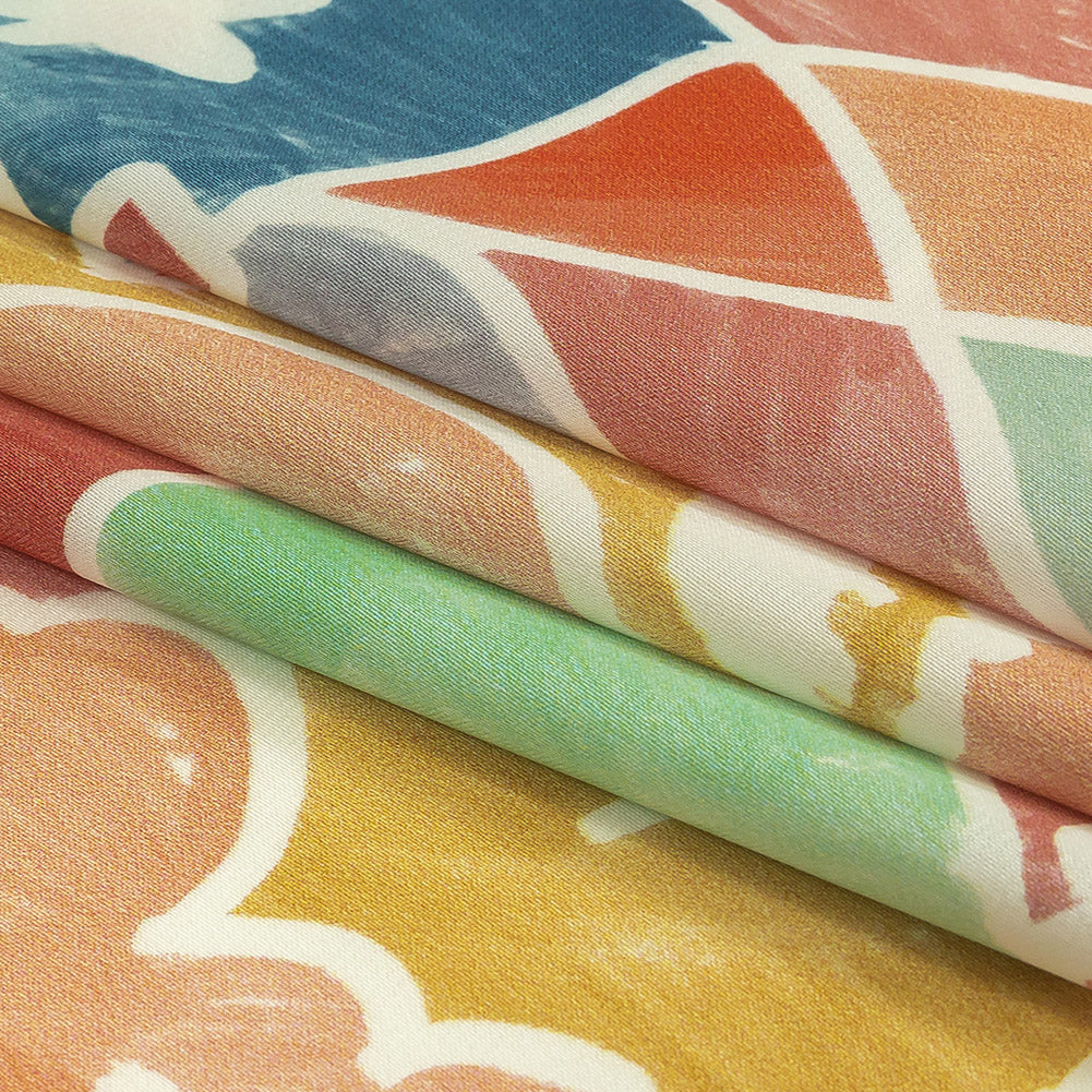 Polyester Charmeuse Print - Pink, Blue and Yellow Abstract - Mood Exclusive Gaudi's Gaze