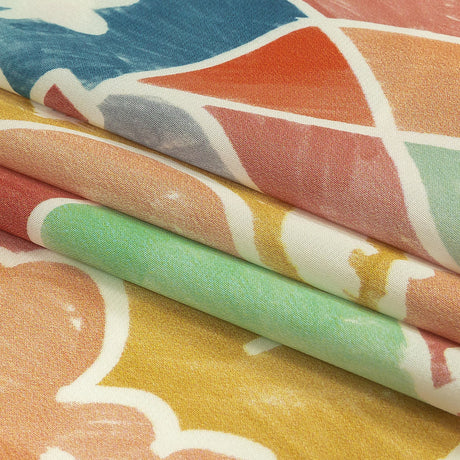 Polyester Charmeuse Print - Pink, Blue and Yellow Abstract - Mood Exclusive Gaudi's Gaze