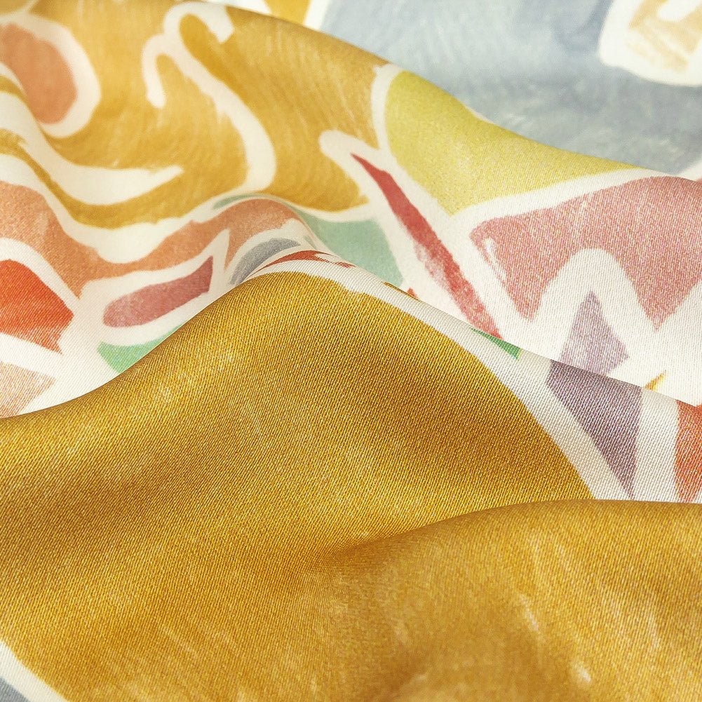 Polyester Charmeuse Print - Pink, Blue and Yellow Abstract - Mood Exclusive Gaudi's Gaze