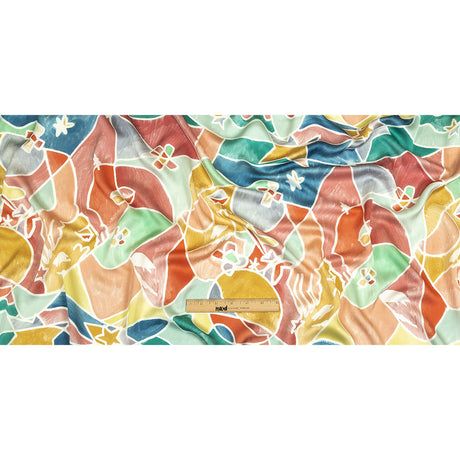 Polyester Charmeuse Print - Pink, Blue and Yellow Abstract - Mood Exclusive Gaudi's Gaze