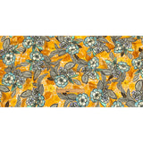 Gauzy Wrinkled Rayon Woven Print - Butterscotch Orange and Blue Floral - Mood Exclusive Blackened Buds