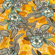 Gauzy Wrinkled Rayon Woven Print - Butterscotch Orange and Blue Floral - Mood Exclusive Blackened Buds
