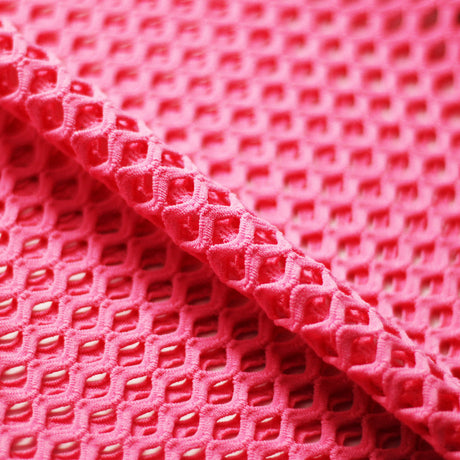 Diamond Mesh Polyester Spandex Fabric - Neon Pink, White, Red, Black Diamond Pattern, 58-60" Width (1 Yard)
