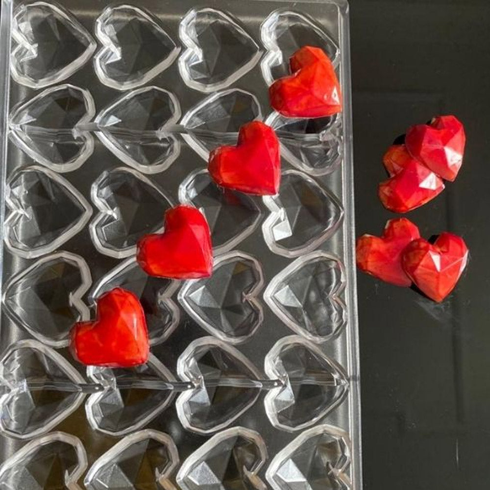 Greyas Polycarbonate Chocolate Mold, Faceted Heart, 24 Cavities