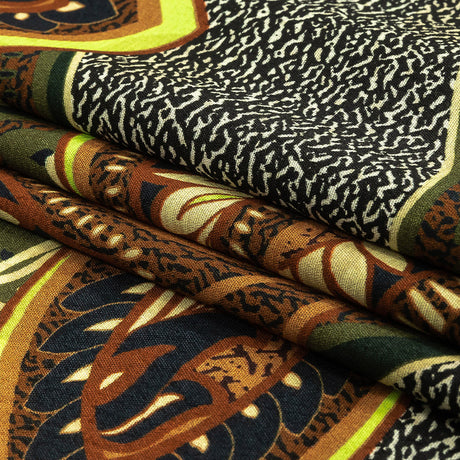 Viscose Crepe Print - Black, Green and Orange Textural Floral - Mood Exclusive Chalkboard Chic