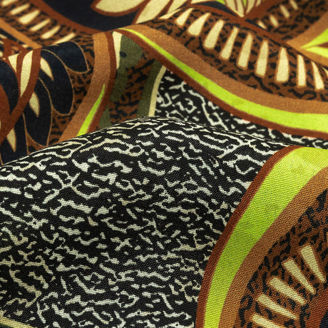 Viscose Crepe Print - Black, Green and Orange Textural Floral - Mood Exclusive Chalkboard Chic