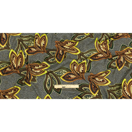 Viscose Crepe Print - Black, Green and Orange Textural Floral - Mood Exclusive Chalkboard Chic