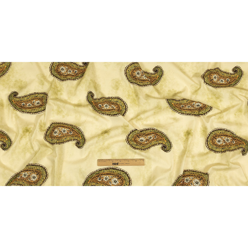 Cotton Poplin Print - Beige and Green Paisley - Mood Exclusive Bending Grass
