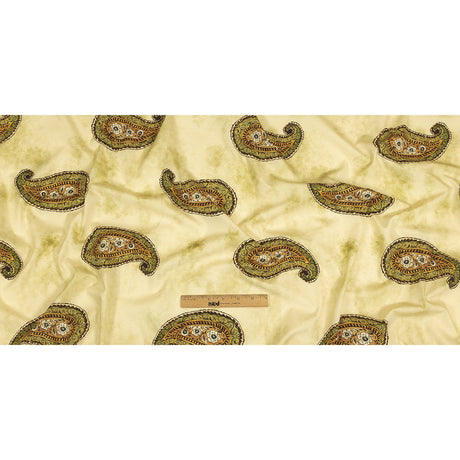 Cotton Poplin Print - Beige and Green Paisley - Mood Exclusive Bending Grass