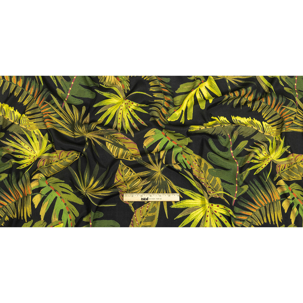Viscose Crepe Print - Black and Green Palm Leaves - Mood Exclusive Tangled Thicket