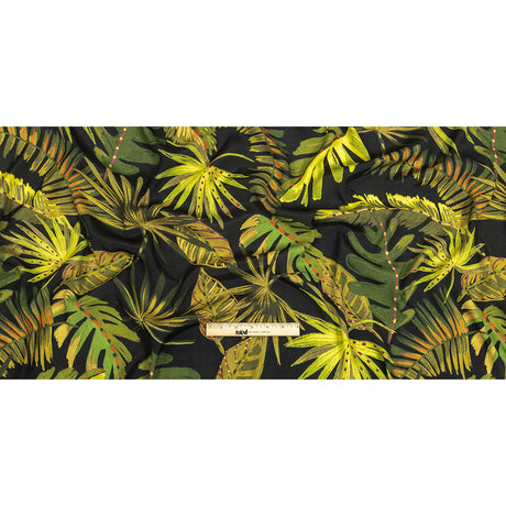 Viscose Crepe Print - Black and Green Palm Leaves - Mood Exclusive Tangled Thicket